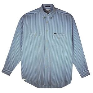 Faconnable Shirt Mens Large Blue Stripe Long Sleeve Button Up Pockets Casual